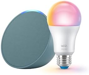Echo Pop  newest model  with WiZ 60W A19 LED Smart Color Bulb   Connects to Your Wi Fi   E26 Base   Control with Voice or App   Matter Compatible