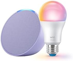 Echo Pop  newest model  with WiZ 60W A19 LED Smart Color Bulb   Connects to Your Wi Fi   E26 Base   Control with Voice or App   Matter Compatible