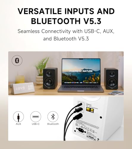 Edifier M60 Multimedia Speaker Bluetooth 5 3  66W RMS  Hi Res Audio & Hi Res Wireless Audio  LDAC 3 Mid Bass & 1 Tweeter  USB C & Aux Inputs  Compact Desktop Speaker   Black