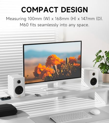 Edifier M60 Multimedia Speaker Bluetooth 5 3  66W RMS  Hi Res Audio & Hi Res Wireless Audio  LDAC 3 Mid Bass & 1 Tweeter  USB C & Aux Inputs  Compact Desktop Speaker   White