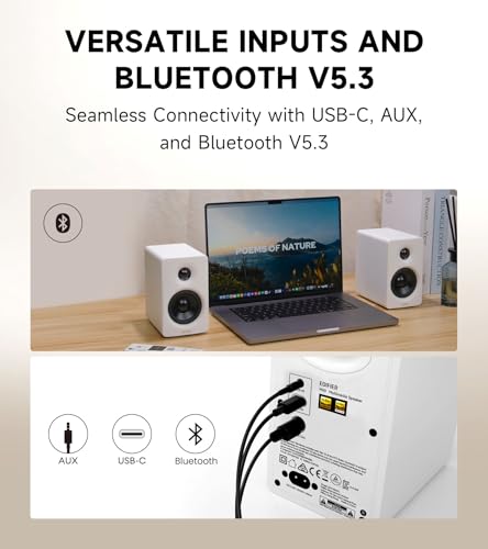Edifier M60 Multimedia Speaker Bluetooth 5 3 66W RMS Hi Res Audio & Hi Res Wireless Audio LDAC 3 Mid Bass & 1 Tweeter USB C & Aux Inputs Compact Desktop Speaker White