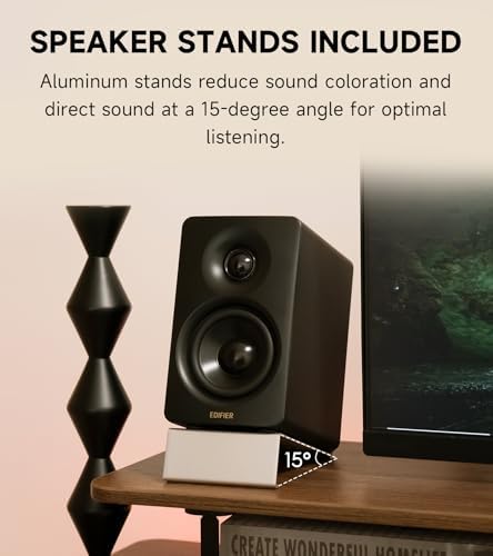 Edifier M60 Multimedia Speaker Bluetooth 5 3  66W RMS  Hi Res Audio & Hi Res Wireless Audio  LDAC 3 Mid Bass & 1 Tweeter  USB C & Aux Inputs  Compact Desktop Speaker   Black  Renewed