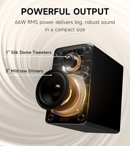 Edifier M60 Multimedia Speaker Bluetooth 5 3  66W RMS  Hi Res Audio & Hi Res Wireless Audio  LDAC 3 Mid Bass & 1 Tweeter  USB C & Aux Inputs  Compact Desktop Speaker   Black  Renewed