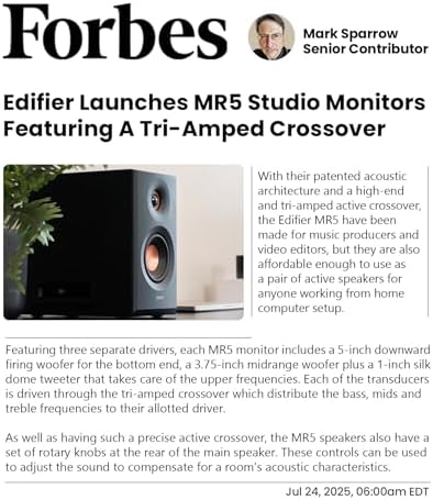 Edifier MR5 2 0 Studio Monitor Bookshelf Speakers  110W RMS   Hi Res Audio  Bluetooth 6 0  3 Way Active Design  Room Compensation  XLR/TRS/RCA Inputs  Compact Size for Home Studio & Music   Black