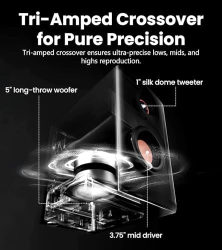 Edifier MR5 2 0 Studio Monitor Bookshelf Speakers  110W RMS   Hi Res Audio  Bluetooth 6 0  3 Way Active Design  Room Compensation  XLR/TRS/RCA Inputs  Compact Size for Home Studio & Music   Black