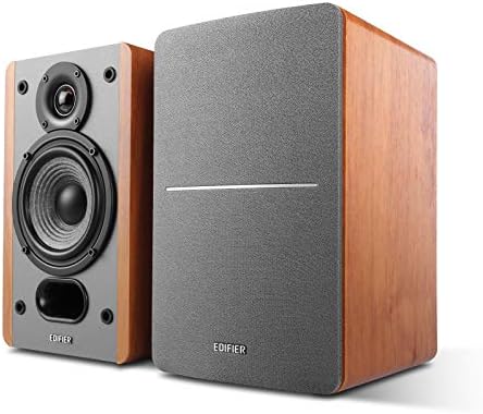 Edifier P12 Passive Bookshelf Speaker   2 Way Speakers with Built in Wall Mount Bracket   Wood Color  Pair   Needs Amplifier or Receiver to Operate