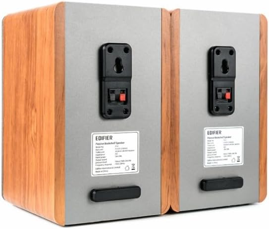 Edifier P12 Passive Bookshelf Speaker   2 Way Speakers with Built in Wall Mount Bracket   Wood Color  Pair   Needs Amplifier or Receiver to Operate