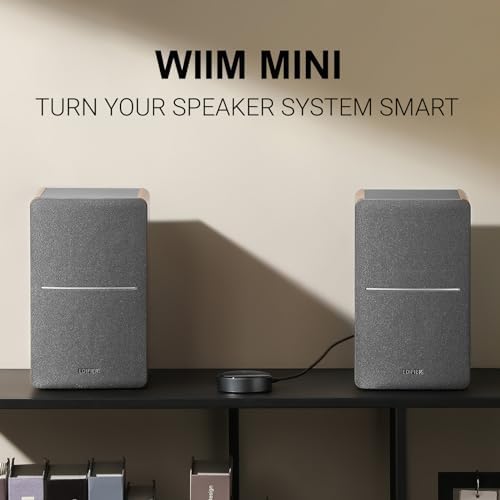 Edifier Powered Bookshelf Speakers R1280T with WiiM Mini AirPlay2 Wireless Wi Fi Audio Streamer  Stream Hi Res Audio from Spotify  Amazon Music and More