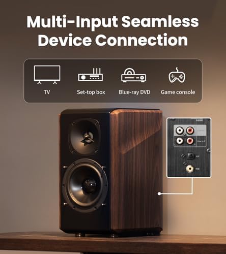 Edifier S2000MKIII Coaxial  Bluetooth  Optical and RCA Bookshelf 2 Speakers  Near Field Active Tri Amped 130w Studio Monitor for Audiophiles with Wireless  Line in and Fiber Optic Input Walnut