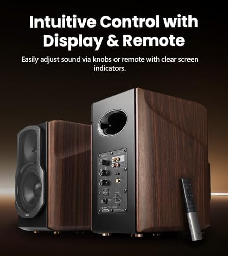 Edifier S2000MKIII Coaxial  Bluetooth  Optical and RCA Bookshelf 2 Speakers  Near Field Active Tri Amped 130w Studio Monitor for Audiophiles with Wireless  Line in and Fiber Optic Input Walnut