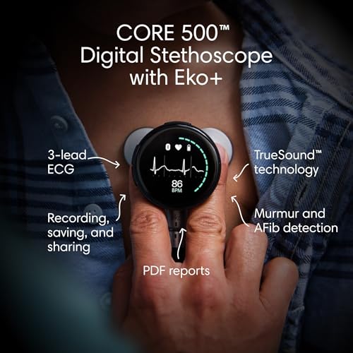 Eko CORE 500  Digital Stethoscope   40x Amplification  Active Noise Cancellation  3 Lead ECG  FDA Cleared AI with Eko   Full Color Display  Reimbursement Eligible  Silver