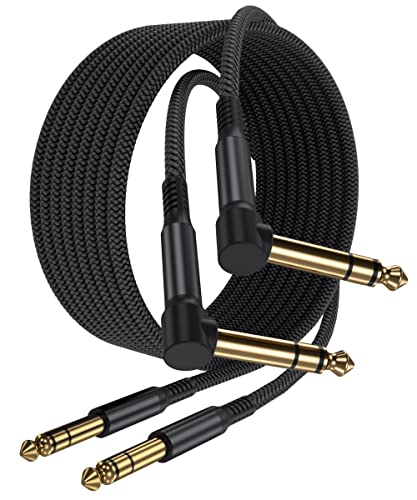 Elebase 1/4 Inch TRS Instrument Cable 30ft 2 Pack Right Angled to Straight 6 35mm Male Jack Stereo Audio Cord 6 35 Balanced Interconnect Line for Electric Guitar Bass Keyboard Mixer Amplifier Speaker