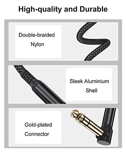 Elebase 1/4 Inch TRS Instrument Cable 30ft 2 Pack Right Angled to Straight 6 35mm Male Jack Stereo Audio Cord 6 35 Balanced Interconnect Line for Electric Guitar Bass Keyboard Mixer Amplifier Speaker