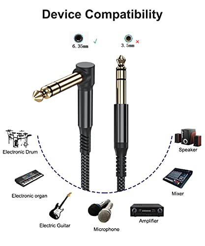 Elebase 1/4 Inch TRS Instrument Cable 30ft 2 Pack Right Angled to Straight 6 35mm Male Jack Stereo Audio Cord 6 35 Balanced Interconnect Line for Electric Guitar Bass Keyboard Mixer Amplifier Speaker