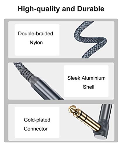 Elebase 1/4 Inch TRS Instrument Cable 30ft 2 Pack Right Angled to Straight 6 35mm Male Jack Stereo Audio Cord 6 35 Balanced Interconnect Line for Electric Guitar Bass Keyboard Mixer Amplifier Speaker