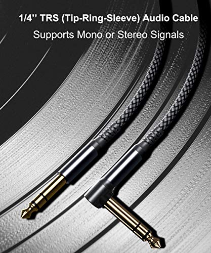 Elebase 1/4 Inch TRS Instrument Cable 30ft 2 Pack Right Angled to Straight 6 35mm Male Jack Stereo Audio Cord 6 35 Balanced Interconnect Line for Electric Guitar Bass Keyboard Mixer Amplifier Speaker