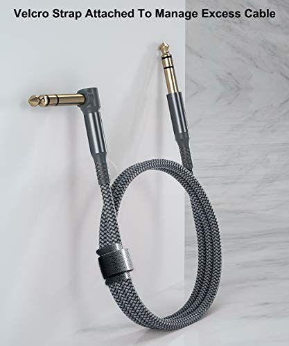 Elebase 1/4 Inch TRS Instrument Cable 30ft 2 Pack Right Angled to Straight 6 35mm Male Jack Stereo Audio Cord 6 35 Balanced Interconnect Line for Electric Guitar Bass Keyboard Mixer Amplifier Speaker