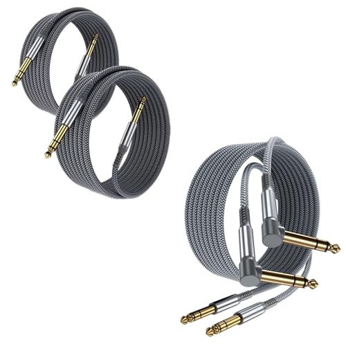 Elebase 1/4 Inch TRS Instrument Guitar Cable 10ft 2Pack Right Angled to Straight 6 35mm Male Jack Stereo Audio Cord 30ft 2Pack for Electric Guitar Bass Keyboard Mixer Amplifier Speaker