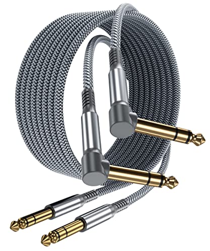 Elebase 1/4 Inch TRS Instrument Guitar Cable 10ft 2Pack Right Angled to Straight 6 35mm Male Jack Stereo Audio Cord 30ft 2Pack for Electric Guitar Bass Keyboard Mixer Amplifier Speaker