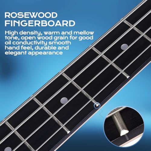 Electric Bass Guitar 4 Strings Full Size Standard Bass PB Style Beginner Kit Black for Starter with Gig Bag Guitar Strap and Guitar Cable PB Red 