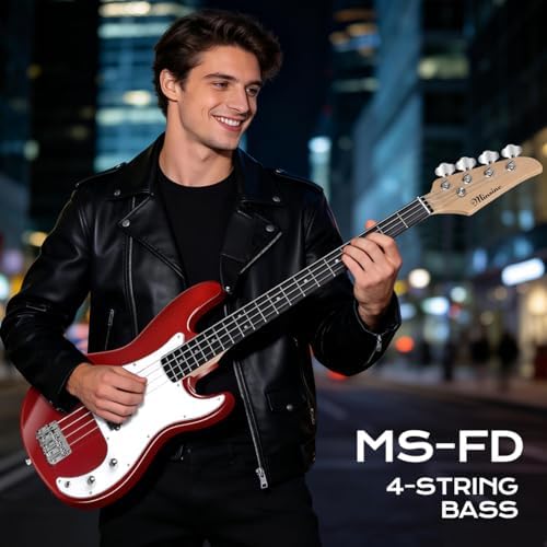Electric Bass Guitar 4 Strings Full Size Standard Bass PB Style Beginner Kit Black for Starter with Gig Bag Guitar Strap and Guitar Cable PB Red 