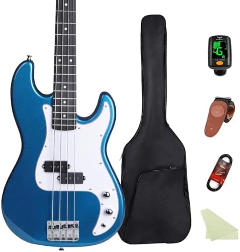 Electric Bass Guitar 4 Strings Full Size Standard Bass PB Style Beginner Kit Black for Starter with Gig Bag Guitar Strap and Guitar Cable PB Red 