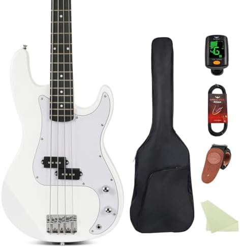 Electric Bass Guitar 4 Strings Full Size Standard Bass PB Style Beginner Kit Black for Starter with Gig Bag Guitar Strap and Guitar Cable PB Red 