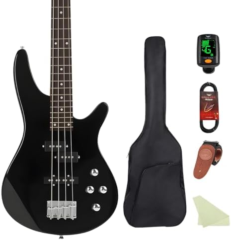 Electric Bass Guitar 4 Strings Full Size Standard Bass PB Style Beginner Kit Black for Starter with Gig Bag Guitar Strap and Guitar Cable PB Red 