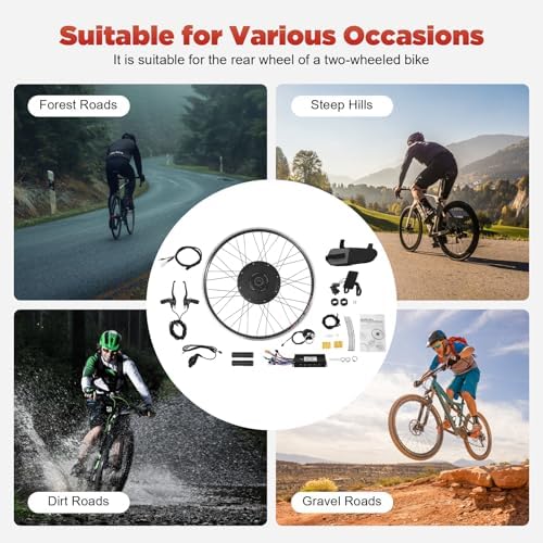 Electric Bike Conversion Kit  48V 1000W 700C 28/ 29 Front/Rear Wheel Electric Bicycle Hub Kit Dual Mode Controller w/LCD Display & PAS  5 Speed Adjustment E Bike Conversion Kit
