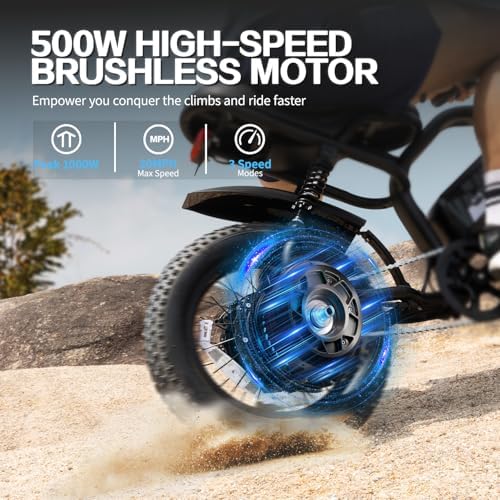 Electric Bike  16 Fat Tire E Bike for Teens/Adults  500W Small E Bike with 36V/12 8Ah Removable Battery  Up to 22MPH  45 Mile Range  Electric Dirt/Mountain Bike for Woman/Men A13