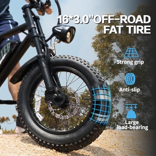 Electric Bike  16 Fat Tire E Bike for Teens/Adults  500W Small E Bike with 36V/12 8Ah Removable Battery  Up to 22MPH  45 Mile Range  Electric Dirt/Mountain Bike for Woman/Men A13