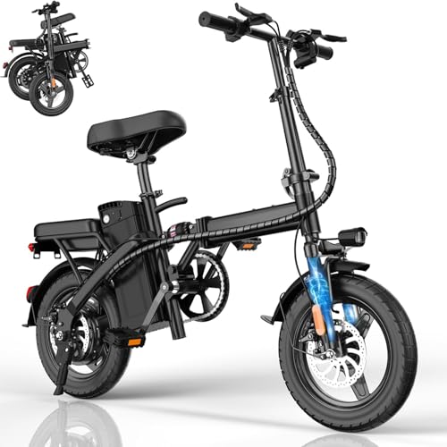 Electric Bike for Adults Peak 500W, 23MPH Max Speed Folding Electric Bicycles, 14" Mini Ebike Pedal Assist, 30° Uphill Shock Absorbers E-Bike, 48V12AH Removable Battery, Top 38 Miles PAS Range