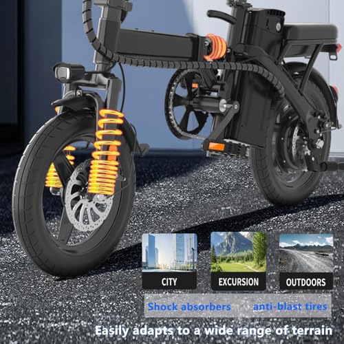 Electric Bike for Adults Peak 500W, 23MPH Max Speed Folding Electric Bicycles, 14" Mini Ebike Pedal Assist, 30° Uphill Shock Absorbers E-Bike, 48V12AH Removable Battery, Top 38 Miles PAS Range