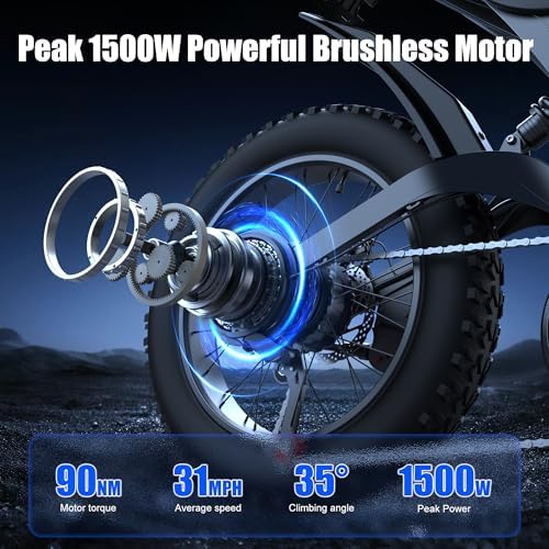 Electric Bike for Adults 48V 20AH   Peak Power 1500/3000W Brushless Motor Electric Bicycle   Max Speed 31 35MPH   Max 80 Miles Range   20 x 4 0 Fat Tire Dirt E Bike 7 Speed