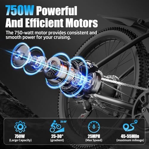 Electric Bike for Adults  1500W Peak Motor  Up to 25 MPH  65 Miles PAS Range  48V 10Ah Removable Battery  Advanced Front Suspension  7 Speeds  Compact Electric Mountain Bicycle  26 Commuting Ebike