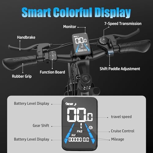 Electric Bike for Adults  1500W Peak Motor  Up to 25 MPH  65 Miles PAS Range  48V 10Ah Removable Battery  Advanced Front Suspension  7 Speeds  Compact Electric Mountain Bicycle  26 Commuting Ebike