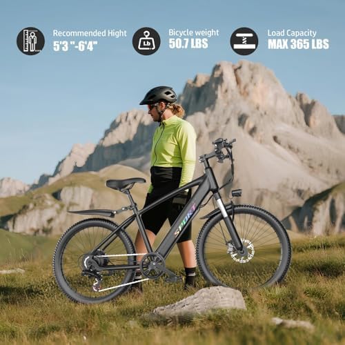 Electric Bike for Adults  1500W Peak Motor  Up to 25 MPH  65 Miles PAS Range  48V 10Ah Removable Battery  Advanced Front Suspension  7 Speeds  Compact Electric Mountain Bicycle  26 Commuting Ebike