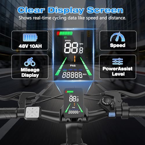 Electric Bike for Adults  1500W Peak Motor  Up to 25 MPH  65 Miles PAS Range  48V 10Ah Removable Battery  Advanced Front Suspension  7 Speeds  Compact Electric Mountain Bicycle  26 Commuting Ebike