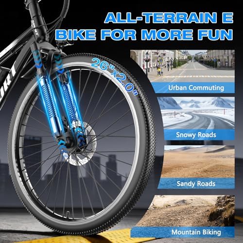 Electric Bike for Adults  1500W Peak Motor  Up to 25 MPH  65 Miles PAS Range  48V 10Ah Removable Battery  Advanced Front Suspension  7 Speeds  Compact Electric Mountain Bicycle  26 Commuting Ebike