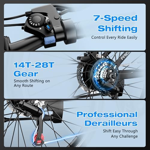 Electric Bike for Adults  1500W Peak Motor  Up to 25 MPH  65 Miles PAS Range  48V 10Ah Removable Battery  Advanced Front Suspension  7 Speeds  Compact Electric Mountain Bicycle  26 Commuting Ebike