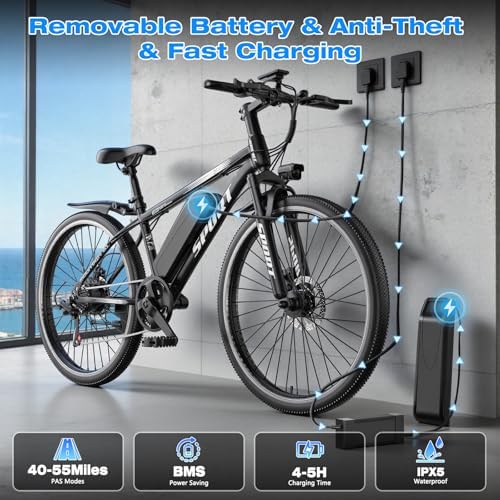 Electric Bike for Adults  1500W Peak Motor  Up to 25 MPH  65 Miles PAS Range  48V 10Ah Removable Battery  Advanced Front Suspension  7 Speeds  Compact Electric Mountain Bicycle  26 Commuting Ebike