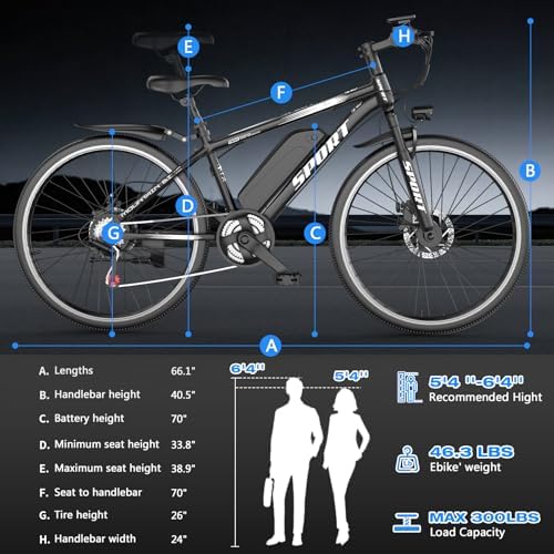 Electric Bike for Adults  1500W Peak Motor  Up to 25 MPH  65 Miles PAS Range  48V 10Ah Removable Battery  Advanced Front Suspension  7 Speeds  Compact Electric Mountain Bicycle  26 Commuting Ebike