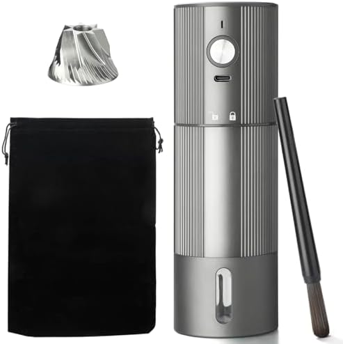 Electric Coffee Grinder Portable Conical Burr Coffee Grinder with 45 Adjustable Settings  Cordless Coffee Burr Grinder for Espresso  Home  Travel  Camping  Office  Silver 