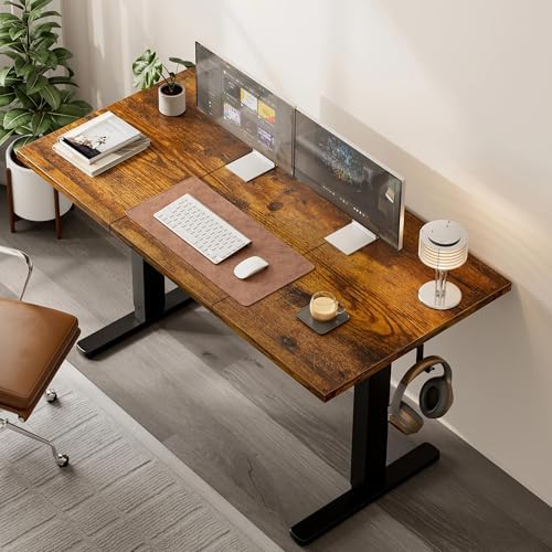 Electric Height Adjustable Standing Desk  48x 24 Inch Sit Stand Up Desk with Cable Management  2 Memory Presets  Splice Board Ergonomic Desk for Home Office Rustic Brown Desktop