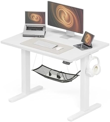 Electric Height Adjustable Standing Desk  48x 24 Inch Sit Stand Up Desk with Cable Management  2 Memory Presets  Splice Board Ergonomic Desk for Home Office Rustic Brown Desktop