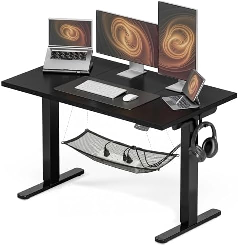 Electric Height Adjustable Standing Desk  48x 24 Inch Sit Stand Up Desk with Cable Management  2 Memory Presets  Splice Board Ergonomic Desk for Home Office Rustic Brown Desktop