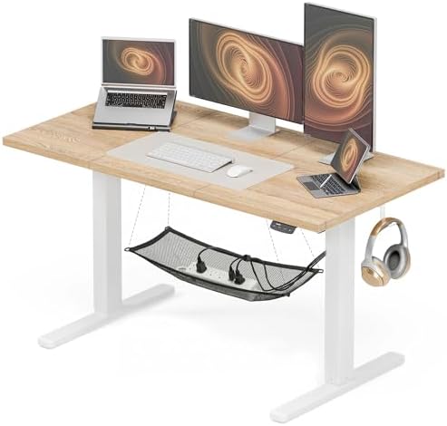 Electric Height Adjustable Standing Desk  48x 24 Inch Sit Stand Up Desk with Cable Management  2 Memory Presets  Splice Board Ergonomic Desk for Home Office Rustic Brown Desktop