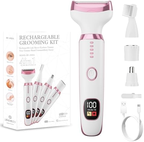 Electric Razor for Women  4 in 1 Bikini Trimmer & Body Shaver for Nose Hair Face Eyebrow Arms Legs Armpit Underarm Pubic Area  Rechargeable Wet/Dry Painless Hair Removal