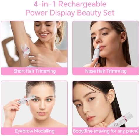 Electric Razor for Women  4 in 1 Bikini Trimmer & Body Shaver for Nose Hair Face Eyebrow Arms Legs Armpit Underarm Pubic Area  Rechargeable Wet/Dry Painless Hair Removal