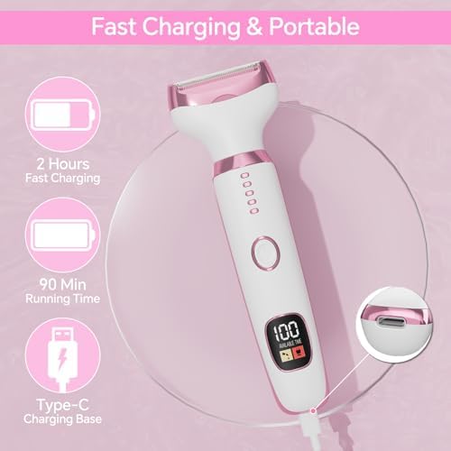 Electric Razor for Women  4 in 1 Bikini Trimmer & Body Shaver for Nose Hair Face Eyebrow Arms Legs Armpit Underarm Pubic Area  Rechargeable Wet/Dry Painless Hair Removal